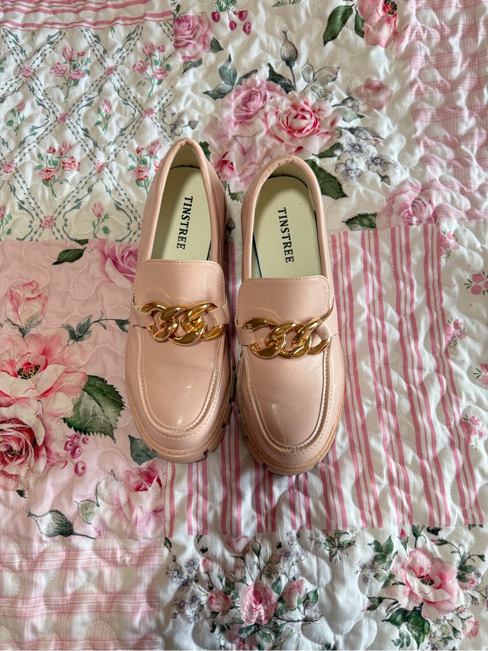 Tinstree Pink Chain-Detail Platform Loafers for Women